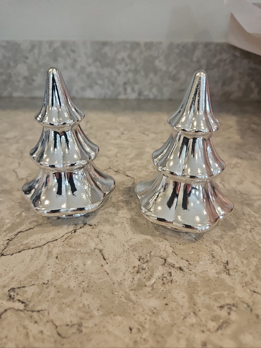 2025 Target Bullseye Small Glass Metalic Silver 4" Christmas Tree Set Of 2